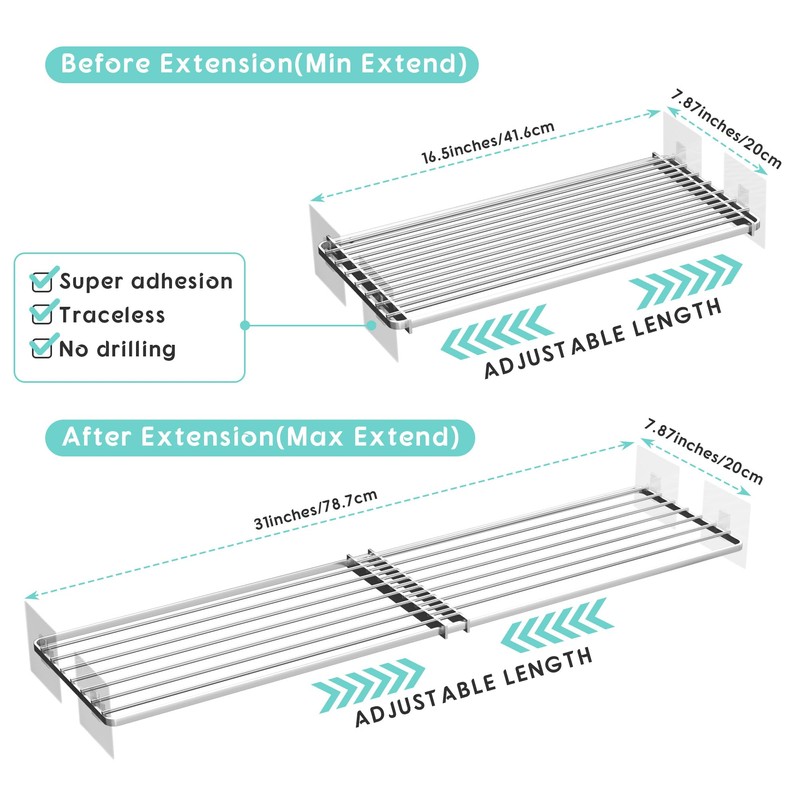 jkxoo 2Pack Expandable Closet Tension Shelves Organizers, Adjustable Wall Mounted
