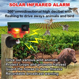 Solar Outdoor Sports Sensor 360 Degree Motion Detection Siren 2 x 130 dB Noise Maker, Personality Recording, Mode Strobe Light with USB, Say Goodbye to Intruders (Red)
