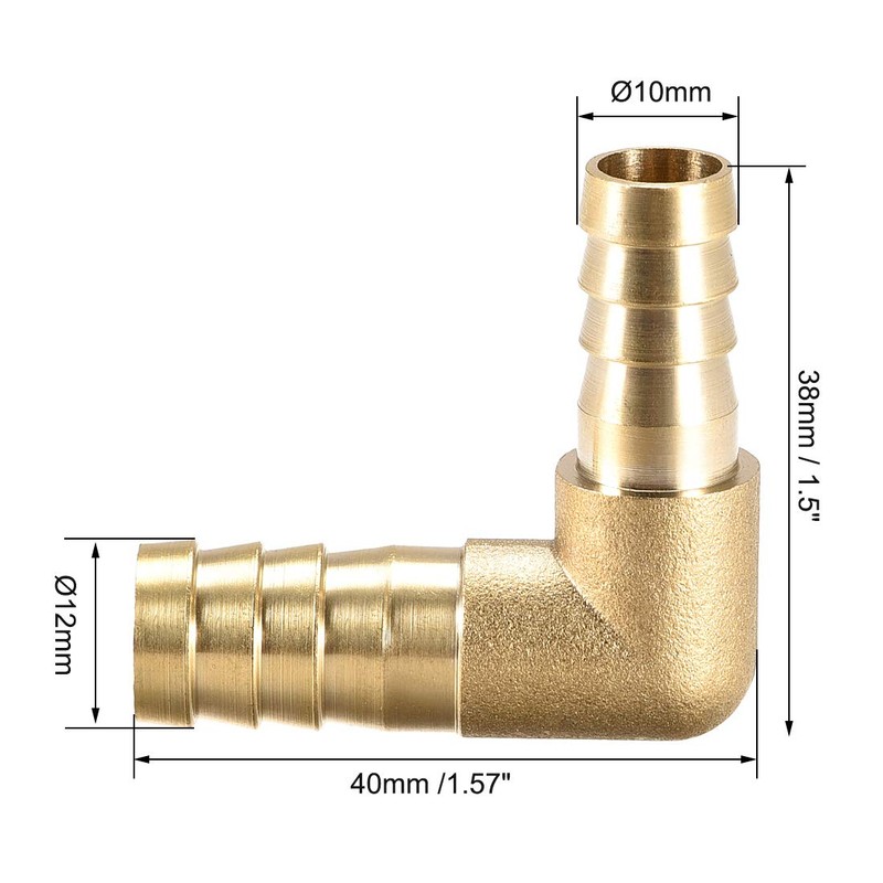 sourcing map 12mm to 10mm Barb Brass Hose Fitting 90