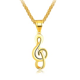 Balaijor Mens and Womens Stainless Steel Music Note Pendant Punk Rock Necklace(Gold)