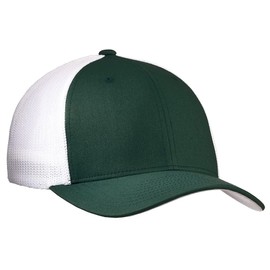 Joe's USA tm Mesh Back Flex-Fit Trucker Style Cap-Forest Green/White-S/M