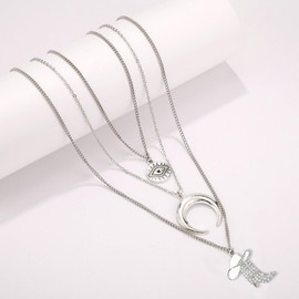 WCRAZYE Boho Layered Necklace Western Necklaces for Women Boot Bull Head Necklace Silver Cresent Moon Pendant Necklace Western Jewellery, Medium, Zinc, No Gemstone
