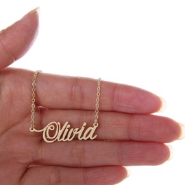 HUAN XUN Gold Color Plated Cursive Name Necklace, Olivia