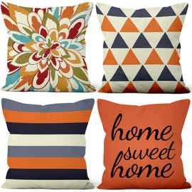 Aoihrraan 18 x 18 Inch Cushion Covers Sweet Home Orange Beige Geometric Pattern Square Soft Short Plush Throw Pillow Covers Home Decor For Living Room Sofa Outdoor Garden Couch Car, 45x45cm Set of 4
