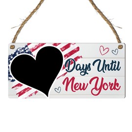 Days Until New York Countdown Chalkboard Plaque – Exciting Travel Countdown Sign with American Flag Design – Perfect for Counting Down to Your NYC Adventure (White & Flag, Without Pen)
