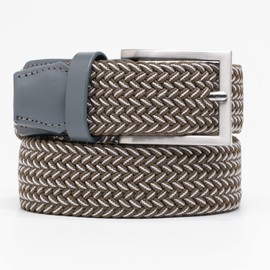 TOUGERJOY Mens Stretch Belt, Woven Elastic Braided Web Belt Casual for Golf Hunting Pants Jeans Large Green + White