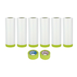 ACROPIX Masking Paper with Tape Pre-Taped Paper Film Kit with 2 Rolls of Tape 2000x140cm / 65.62ftx55.11" White Green PE Film Paper