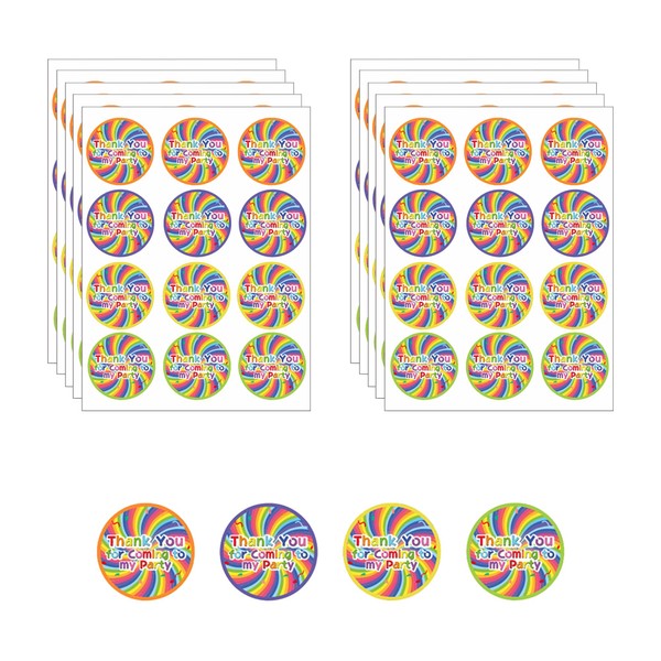 Rainbow "Thank You for Coming to My Party" Stickers/10 Sheet Colorful Round Self-Adhensive Stickers for Party/4 Bright Color 120 Stickers Great for Party Bags/Sweet Cones/Birthday Party Bag