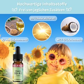 Vitamin D3 K2 Drops for Toddlers from 1 Year - German Product - Free from Additives & 100% Vegan - Brand Raw Material K2VITAL® by Kappa - Vitamin D for Children Vitamins