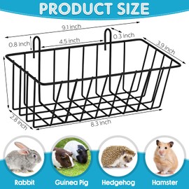 Therwen 4 Pcs Rabbit Hay Feeder Heavy Duty Metal Frame Hay Rack with Hooks Cage Hanging Holder for Chinchilla Bunny Guinea Pig Chinchillas Ferret Accessories(9.1 x 3.9 x 3 Inches)