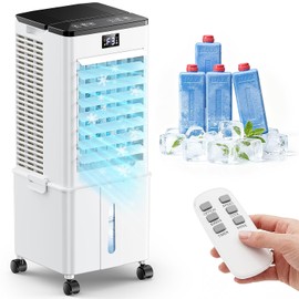 Klimaanlage Mobil 10L ohne Abluftschlauch, 60W Luftkühler 4-in-1 mit 12H Timer, 4 Modi, 120°Schwenkfunktion, Abnehmbarem Wassertank, Tragbares Klimagerät für Büro & Zuhause Schlafzimmer（Austernweiß）