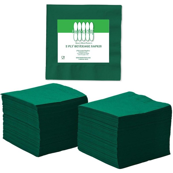 Perfect Stix 2 Ply Green Napkin-100 Paper Cocktail Beverage Napkins, 2-Ply, 2.5" Height, 5" Width, 10" Length, Green (Pack of 100)