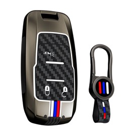 ontto luminous car key fob cover fit for Dodge RAM 1500 2500 TRX 4500 5500 2019-2022 for Chrysler for Grand Cherokee key holder Metal Smart Shell case keyring keychain Accessories 3 buttons Black A