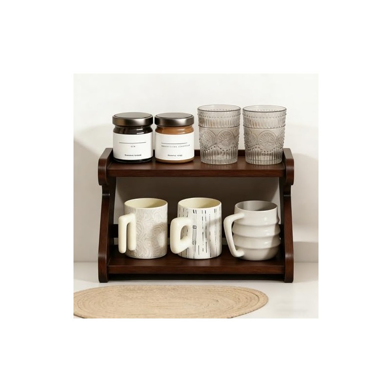 2-Tier Cup Holder Kitchen Shelf Coffee Cup Holder for Worktop