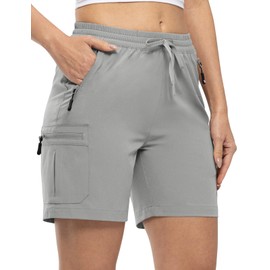 TBMPOY Women's Hiking Cargo Shorts Lightweight Quick Dry Athletic Summer Shorts Golf Travel Camping with Zipper Pockets (Light Grey, XS)