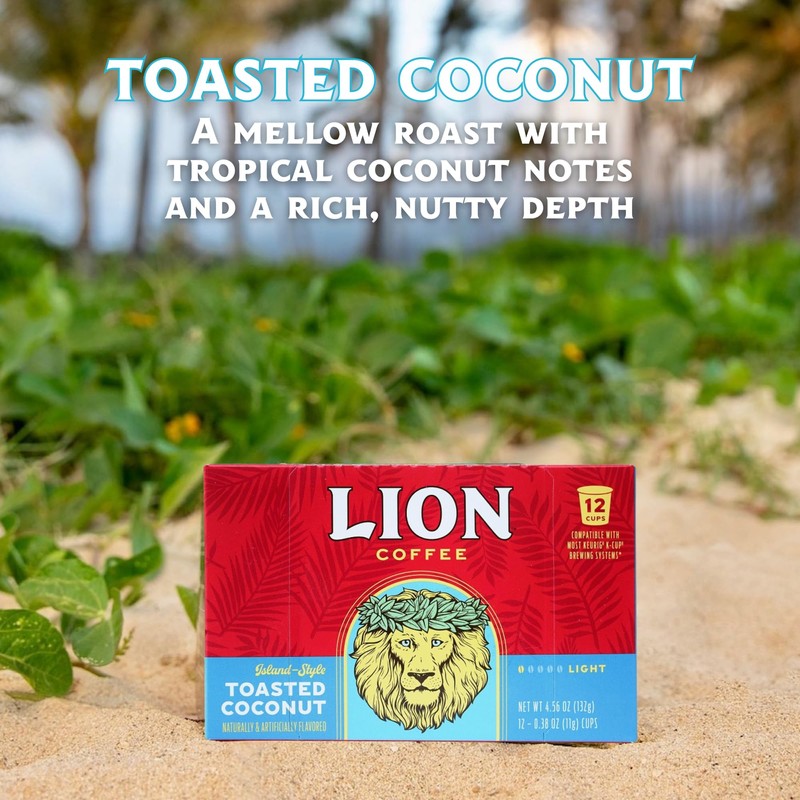 Lion Coffee Toasted Coconut Flavored Medium Roast Coffee Pods -