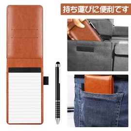 Coollooda Memo Cover with Metal Pen and A7 Pen Holder, Included Pockets, 50 Ruled Sheets, Mini Notebook Cover