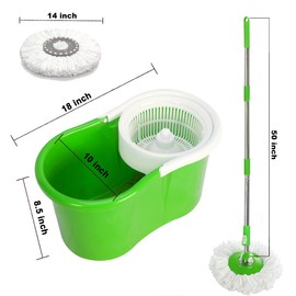 360 Degree Rotating Head Easy Spin Dry Floor Mop Bucket + 2X Head Microfiber Spinning
