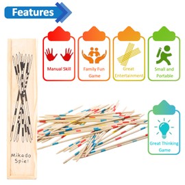 HuangQiao 1 Pack Pick Up Sticks, 31 Pcs Wooden Pick Up Sticks, Classic Pick up Sticks Game for Kids, Funny Family Game（Black Lid）