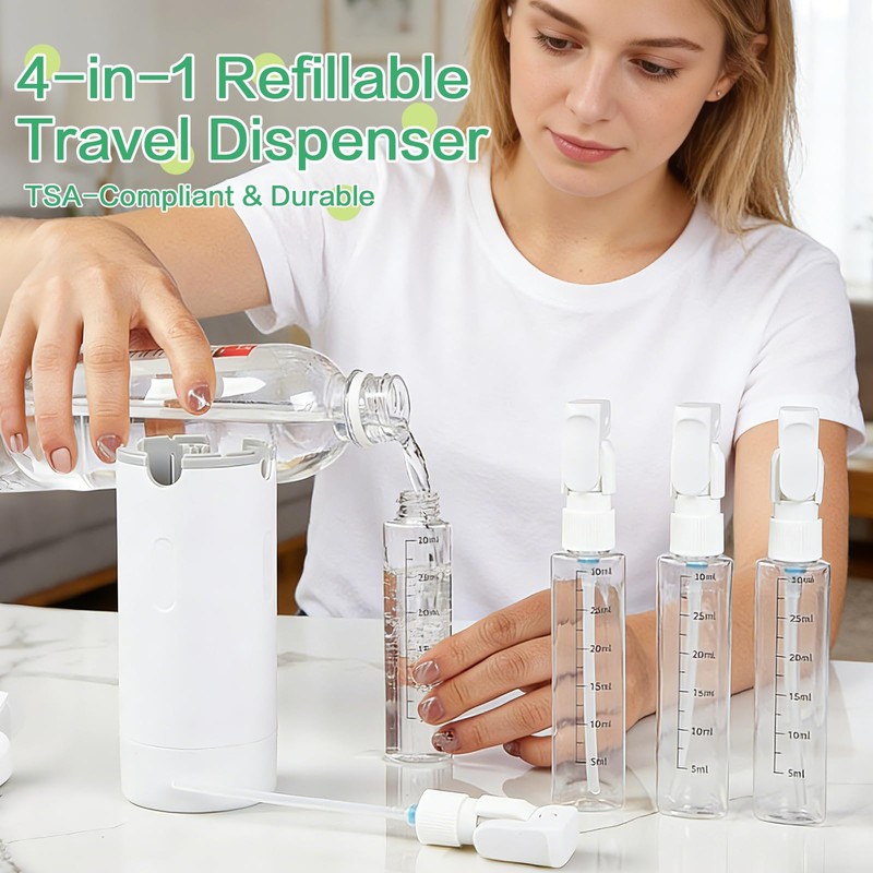 4 in 1 Travel Dispenser Bottle Set, Leakproof TSA Travel