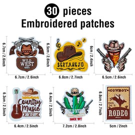 TACVEL 30 Pieces Western Iron on Patches for Hats, Cowboy Iron on Patches Set, Sew on/Iron on Vintage Embroidered Patch Applique for Clothes, Dress, Hat, Jeans, DIY Accessories