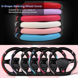 Cxtiy D-Shaped Flat Bottom Steering Wheel Cover for Women Girl, Stylish Car Accessory Non-Slip Car Interior Accessories (Purple)