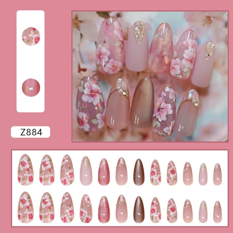 NEWSPIED Almond Press on Nails Medium Pink Fake Nails with