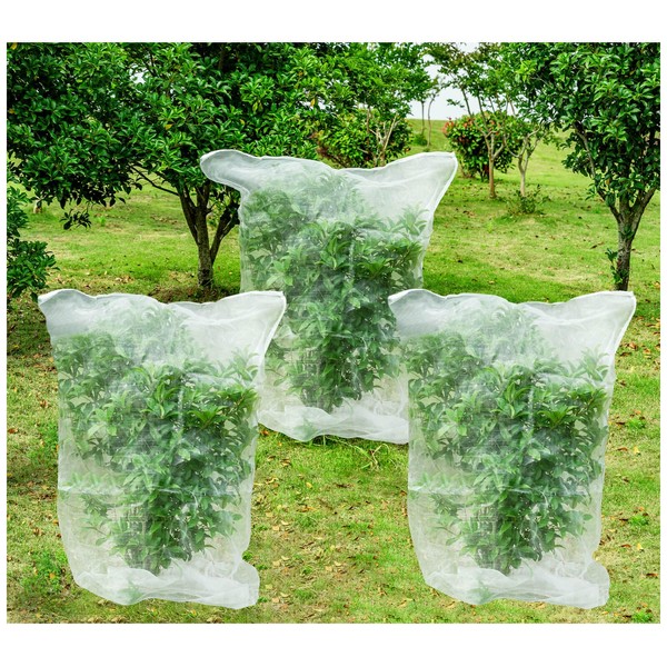3 Pcs Plant Barrier Net Mesh,Garden Net with Drawstring, Bird Netting, Barrier Bags for Vegetables Fruits, Covering Plants Bags, Tomato Plant Netting for Protect Plants from Birds(2.4 x 3.5 FT)