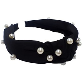 Topkids Accessories Satin Pearl-Style Knot Alice Bands Adult Women, Hair Accessories for Women, Hair Bands for Women, Thick Headband, Womens Headbands, Head Bands Adult Women, Wide Headbands (Black)