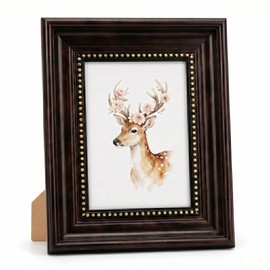 RIVERVALLA 5x7 Picture Frame Rustic Vintage Walnut Photo Frame with Gold Beadeds Decor, Family Picture Frames for Farmhouse Wall Hanging Desktop Stand Graduation Birthday Grandma Mom Teacher