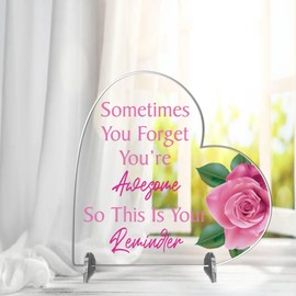 Pixie's Gifts Friendship Gifts for Women Best Friend Birthday Gifts Heart-Shaped Acrylic Plaque, Gifts for Friends Colleagues Inspirational Proud of You (Roses Small H80mm W85mm)
