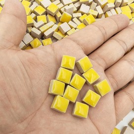 500g Square Ceramic Mosaic Tiles, 500PCS 1 * 1CM Handmade Making Creative Micro Mosaic Pieces for Lovers DIY Mosaic Projects and Home Decorations (Yellow)