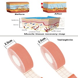 Kinesiology Recovery Therapeutic Tape, Waterproof Muscle Support for Athlete,Sports Injury Tape 1 inch x 16.4 ft / 2.5cm x 5m (2 Pack Beige)