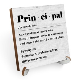 School Principal Definition Wood Sign Desk Decor Rustic Office Cubicle Decor Positive Assistant Principal Plaque with Wooden Stand Funny Office Desk Accessories for Home Table Shelf Principal Gifts