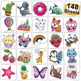 CHARLENT Tattoos for Kids - 148 Individual Sheets Temporary Tattoos Sticker Set for Girls Boys Birthday Party
