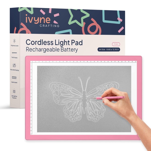 iVyne Rechargeable A4 Light Pad for Tracing & Weeding - LED Light Board for Weeding Vinyl - for Cricut Vinyl Weeding Tools - Ultra-Thin & Portable - Perfect for Artists & Crafters - Pink