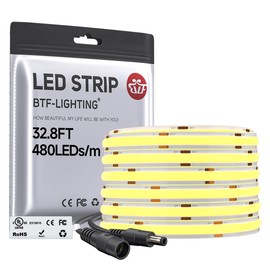 BTF-LIGHTING UL-Listed FCOB COB LED Strip Light 3000K DC24V Dimmable Warm White 10M 480LEDs/m Flexible LED Light Strip 8mm Width for Bedroom TV Backlight Cabinet Home Decor (No Adapter or Controller)
