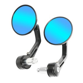 RACOONA Bar End Mirrors, Anti Glare Side View Mirrors for Handlebar, Fits Most Motorcycle with 7/8'' Handlebar (Blue Lense, Round)