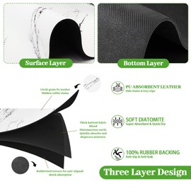 Ptazucv 2 Pack Dish Drying Mat For Kitchen Counter,24"x16" Coffee Mat，Absorbent Hide Stain Non-slip Rubber Backed，Easy Clean, Heat-resistant, Large Kitchen Drying Mat（White+Gray）