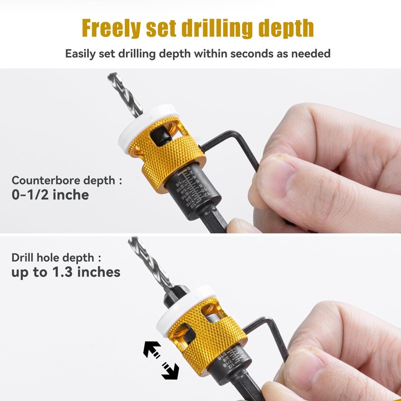 5 Pcs Countersink Drill Bit Set with Low Friction Depth
