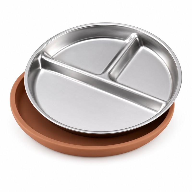 3-Pack Stainless Steel Divided Suction Plates for Kids – 3-Section