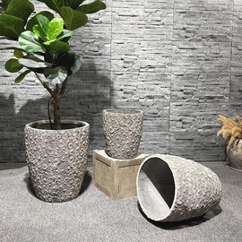 Shangdemonmaster Creative Flowerpot 18",15",12" Dia Concrete Round Planters (Set of 3), Outdoor Indoor Large Planter Pots with Drainage Hole and Rubber Plug for Home Patio Garden