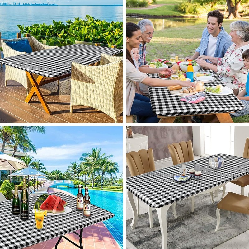 Dremisland Waterproof Rectangular TableCloth Elastic Edged Fitted Vinyl Black White
