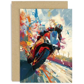 Motorbike Artwork Greeting Card for Him or Her - Birthday Thank You Just Because Card for Men - Colourful Motorbike Birthday Card for Boy | Blank Inside