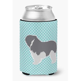 Caroline's Treasures BB3732CC Polish Lowland Sheepdog Dog Checkerboard Blue Can or Bottle Hugger Cooler Washable Drink Sleeve Collapsible Beverage Insulated Holder, Can Hugger, Multicolor