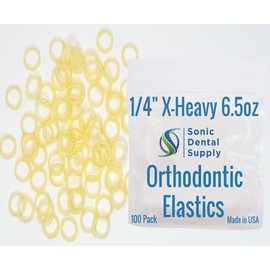 1/4 Inch Orthodontic Elastic Rubber Bands - 100 Pack - Natural Latex, X- Heavy 6.5 Ounce Small Rubberbands, Braces, Dreadlocks Hair Braids, Teeth Gap, Grooming, Crafts - Sonic Dental - Made in USA