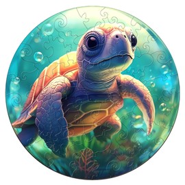 WOODBESTS Wooden Puzzles for Kids Ages 4-6, Sea Turtles Wooden Kids Puzzles (50pcs, 11.4"x11.4") Wooden Jigsaw Puzzles Unique Shape, Birthday Easter Gifts for Kids Family Game