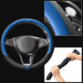 COFIT Breathable Car Steering Wheel Cover Universal Microfiber Leather Protective Wrap Car Interior Decor Accessories Size M 37-38cm Blue and Black