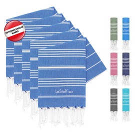 LeStoff Set of 5 Hammam Towels 50 x 100 cm - 100% Organic Cotton, Prewashed, Sustainable, Lightweight, Absorbent & Quick Drying - Towel Set for Bathroom, Guests, Face, Sports, Travel, Camping (Sky