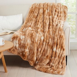 Springtree Home | Luxury Plush Throw Blanket | Beige Throw Blanket | The Perfect Blanket for Couch Year Round | Faux Fur Fluffy Fleece Blanket | Lily Collection - Caramel Swirl
